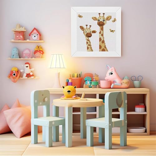 VIGEGU Giraffe Stamped Cross Stitch Kits for Adult Beginner with Frame - color: Giraffe