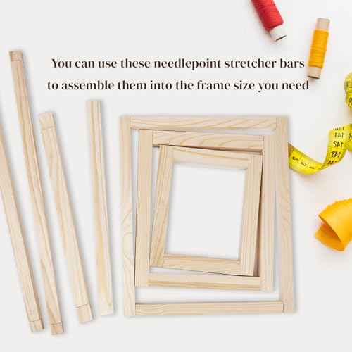 20pcs 10 Sizes Needlepoint Stretcher Bars with Thumb Tack, Contain 6” 7” 8” 9” 10” 12” 14” 16” 18” 20”, Wooden Canvas Stretcher Bars, Needlepoint Embroidery Stitch Frame Set, Needlepoint Frame