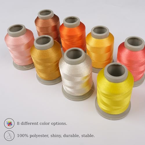 Mixed Color Embroidery Thread Set of 8 | 8057 | 9074 | 9100 | 8021 | 9132 | 8119 | 9108 | 9613 | 15 Gr Polyester Embroidery Machine Thread (8, Orange) - color: Orange