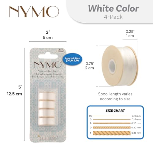The Beadsmith Nymo Thread, Made of Nylon - size: Size 00, 0, B, & D, style: White