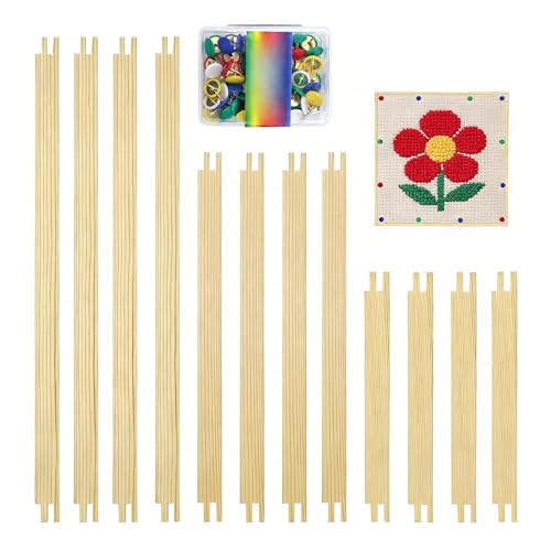 6 Sets Splicing Wooden Canvas Stretcher Bars – 3 Sizes (8/12/16 Inch, 4pcs per Size), 12pcs Total Needlepoint Embroidery & Needlework Frame Kit with 100 Tacks for Crafts, DIY Painting & Art