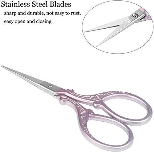 BIHRTC 3.6 Inch Little Stainless Steel Sharp Scissors Sewing Craft DIY Tools Shears for Embroidery Needlework Office Craft Houshold Needlepoint Scissors - color: Pink Purple