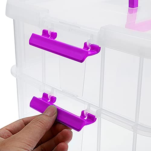 BTSKY 2 Layer Stack & Carry Box, Plastic Storage Container Box with Lid - color: Purple