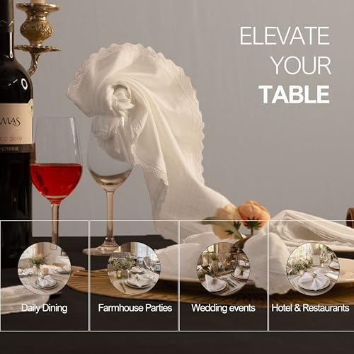 FINGERCRAFT Lace Cloth Napkins, 100% Cotton, 12 Pack, 20x20 Inch, White - color: White, size: 20" x 20" (Set of 12)