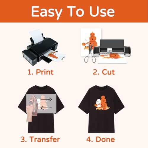 TranSmile PU-Heat Transfer Paper for T Shirts (50 Sheets, 8.5 x 11'') Printable Heat Transfer Vinyl for Dark Fabrics Iron on Transfers for Inkjet Printer (D-50) - color: Dark, size: 50 Sheets