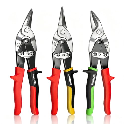HAUTMEC 3 Pcs Aviation Tin Snips for Cutting Metal Sheet, Heavy-Duty CR-V Metal Shears, 10" Sheet Metal Cutter Tools with Safety Lock & Ergonomic Grip for Straight, Left & Right Cuts – HTSSM25063 - style: Model 2