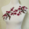 1pair Quince Sakura Flower Embroidery Iron On Applique Patches (Dark Red H) - color: Dark Red H