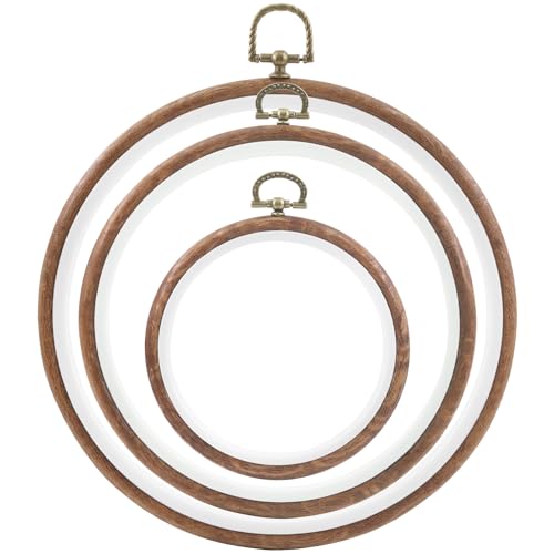 Swpeet 3Pcs 4/ 6.1/ 7.7 Inches Circle Embroidery Hoops Kit, Imitated Wood Plastic Display Frame, Circle Cross Stitch Hoop Rings for Art Craft Sewing and Hanging Ornaments Home Decor - style: Styles NO.1
