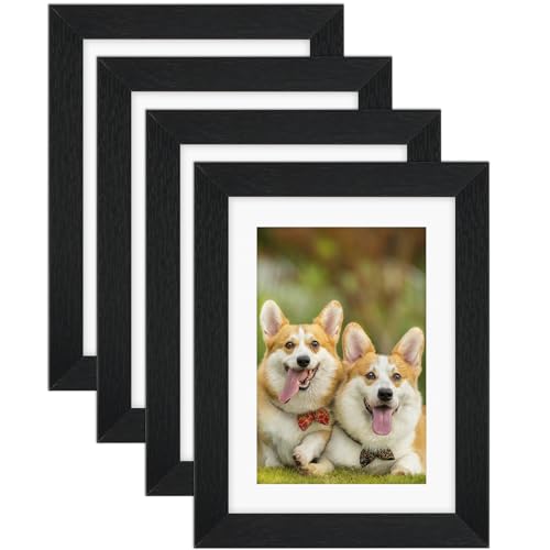 TOFOREVO 5x7 Picture Frames with 4x6 Mat Set of 4, Black - color: Black Wood Grain, size: 5x7