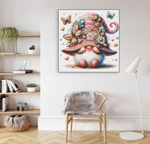 Butterfly Gnome Stamped Cross Stitch Kits Gnome Cross Stitch Patterns,Dimensions Cross Stitch Kits Embroidery Kit Arts and Crafts for Beginners 13.7x13.7 inches - color: D059
