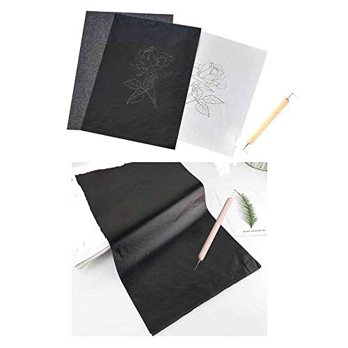Yesallwas 100 Sheets A4 Black Graphite Transfer Carbon Paper for Wood, Paper, Canvas and Other Art Surfaces with 5 Pieces Double Ended Tracing Stylus (Black) - color: A4 Black