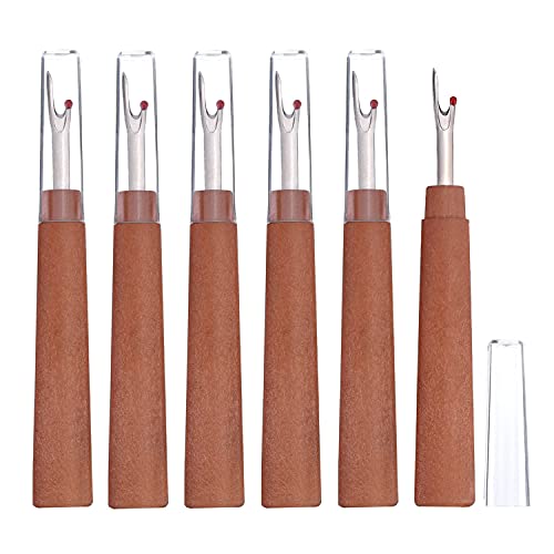 BEADNOVA Seam Ripper 6pcs Wooden Style Plastic Thread Cutter Stitch Remover Large Thread Remover Stitch Eraser Tag Ripper for Clothes Crafting Embroidery