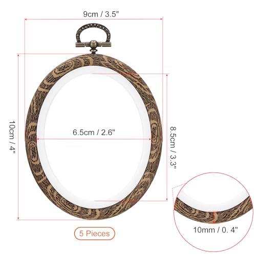 PATIKIL 4x3.5inch Embroidery Hoops, 5Pieces Imitated Wood Oval Frame Cross Stitch Hoop Ring for Embroidery Art Craft Sewing Ornaments Hanging Decoration - size: 4x3.5inch
