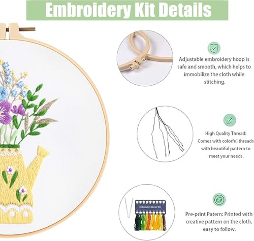 GLTAYLMY 3 Pack Embroidery Starter Kit with Pattern, Stamped Cross Stitch Kits for Beginners Adults with Embroidery Hoop and Instructions, Hand Embroidery Kit - color: Floral123