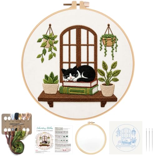 Nuberlic Embroidery Kit for Beginners Stamped Black Cat - color: Black Cat