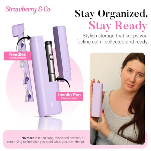 STRAWBERRY & CO Insulin Cooler Travel Case - Built-in Sharps Dispenser & Temperature-Control Organizer (Purple) - color: Purple
