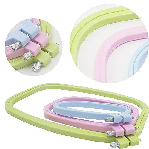 3 Pieces 3 Sizes Square Embroidery Hoops Plastic ABS Cross Stitch Hoops for DIY Embroidery Craft,with 16pcs Gold Eye Sewing Needles - style: 3 Sizes Rectangle Square