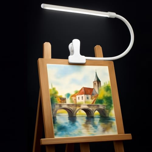 White LED Easel Lamp Clip-On Art Light for Artists - 3 Colour Modes, 10-Level Dimmable Eye-Care Desk Lamp, Flexible 360° Gooseneck, USB Powered for Painting, Drawing, Headboards, Drafting Tables - color: White