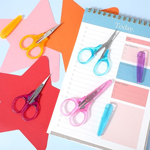 Ouligay 4Pcs Small Sewing Scissors Set - Stainless Steel Detail Craft Scissors with Cap for Paper Cutting, Sewing, Crafting, Quilting
