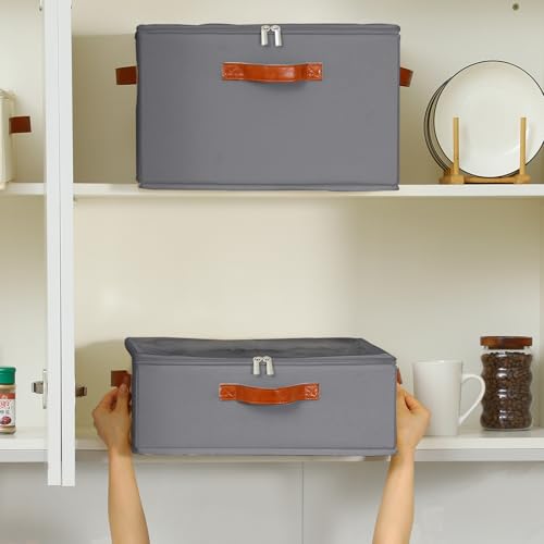 Foyego Cup and Mug Storage Box, Grey, 2 Pack - color: Gray, size: 15.7"L x 15.7"W x 6"H-2 Pack