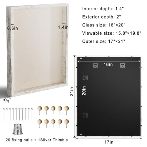 16x20 Large Shadow Box Picture Frame with Soft Linen Back, Distressed White Wooden Jersey Frame Memory Display Case with Tempered Glass Cover for Wall Display - color: Distressed White, size: 16x20