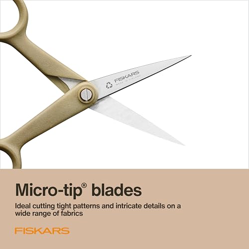 Fiskars 5" Recycled Micro-Tip Fabric Scissors, Detail Craft Scissors, Beige
