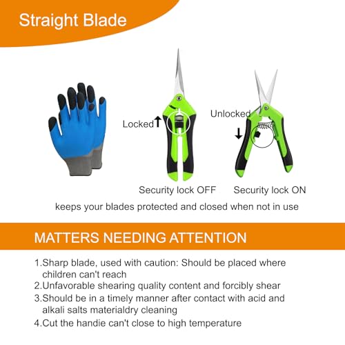 5 Pack Pruning Shears, Garden Shears with Gardening gloves, Garden Clippers Handheld, Straight Stainless Steel Garden Snips, Gardening Shears, Garden Scissors, Lengnoyp Pruners for Gardening