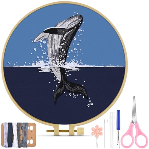 TINDTOP Embroidery Kit for Beginners Adult, Whale Embroidery Practice Kit - color: Whale