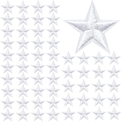 PAGOW 60 Pcs Star Iron on Patch, 1 Inch Sew on Star Embroidered Patches - color: 60 White