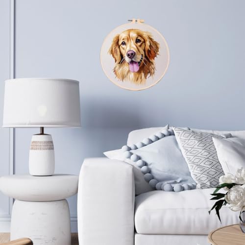 DIY Cross Stitch Kits Golden Retriever with Hoop 20x20cm-1