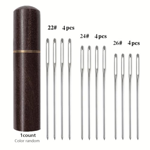 Zhenqing Redwood Needle Case with 12 Blunt Tip Cross Stitch Needles, Natural Wood Embroidery Needle Holder & Nickel-Plated Rustproof Sewing Needles for Crafters, Organize Threading Tools（67502） - color: 67502