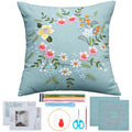 WEBEEDY DIY Embroidery Pillowcase Kit for Beginners,DIY Cushion Cover Cross Stitch Kit with Floral Pattern for Adults,Flower Decorative Pillow Cover Sewing Supplies for Home Decor,17x17/44x44cm(Blue)