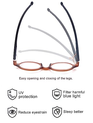 Round Reading Glasses for Women Men Blue Light Blocking Circular Readers Unisex Ultra Lightweight Circle Eyeglasses - color: 2 Pairs of Black Reading Glasses