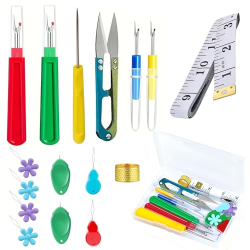 Sharp Sewing Seam Ripper Tool,Sewing Seam Assortment Thread Remover Kit with 2Big+2Small Seam Rippers,1Pack Scissor with Needle Threaders, Thimbles, Tape Measure, Tailors Awl and Thread Snips