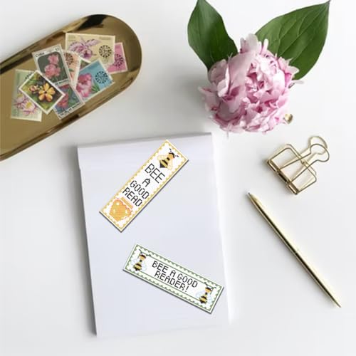 FREEBLOSS 6 Set Cross Stitch Bookmark Kits Insect Pattern Bookmark Cross Stitch Kits with Instructions Punch Needle Embroidery Kit for Beginners, Handmade Bookmarks for Book Lover Reading Day Gift