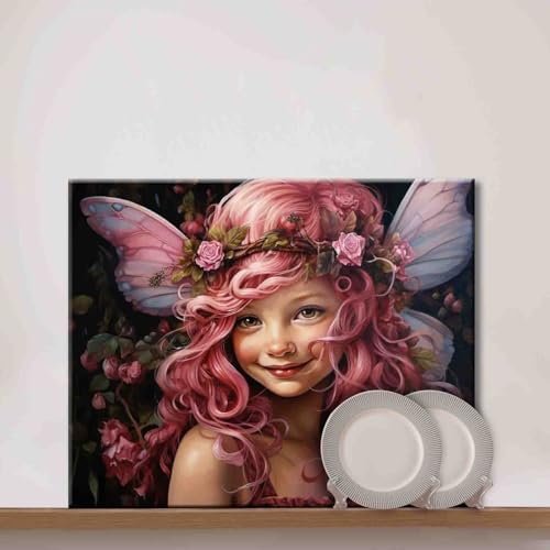 Angel Girl DIY Paint by Numbers for Adults Pink Rose Wreath DIY Digital Oil Painting Acrylic Paint Cute Girl Painting Kits Canvas Wall Art Gift Bedroom Decor Room Decor 16x20 Inch （DIY Frame ） - color: Angel-02, size: 16''Wx20''H(DIY Frame)