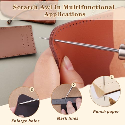 ZXIIXZ 3 Pcs Sewing Awls, Leather Scratch Hollow Hook Awl Tool Kit - color: 3 Pcs Brown (Scratch Hollow Hook)