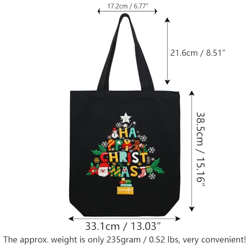 CREAWONDER Canvas Tote Bag Embroidery Kit with Pattern for Beginners, Arts and DIY Embroidery Crafts Kits for Adults, Include Instructions, Thimble, Embroidery Hoops, Color Threads and Tool - color: CR002 Christmas tree black