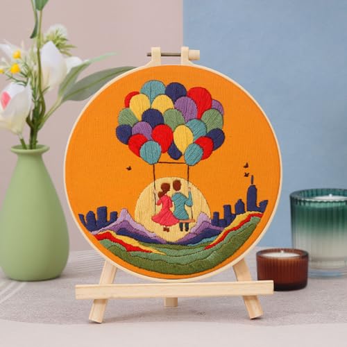 FEIYUENO 3 Sets Embroidery Starter Kits for Beginners Adults (Ballon) - color: Balloon