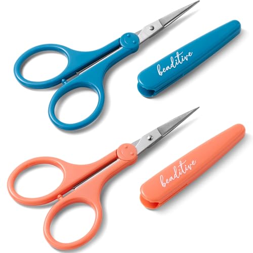 Beaditive High Precision Detail Scissors Set (2-Pc) Sharp, Fine Tips | Paper Cutting, Scrapbooking, Sewing, Crafting | Stainless Steel | Protective Cover (Mid Century) - color: Mid Century