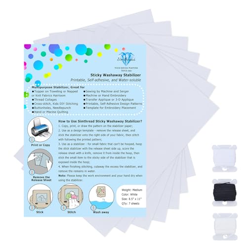 Sticky Wash Away Embroidery Stabilizer Self-Adhesive Printable 8.5" x 11" 7pcs / Pack - size: 8.5" x 11" 7PCS