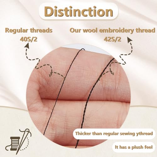42S/2 Wool Embroidery Thread 1500m Wool & Acrylic Fibers Embroidery Floss Hand Sewing Thread Sewing Machine Kit Needlepoint Thread for Sewing DIY Craft Cross Stitch Threads (Black) - color: Black