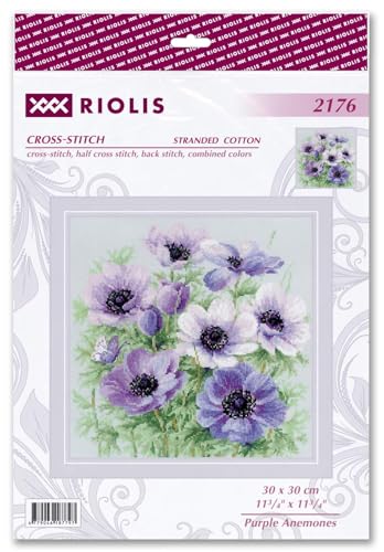 RIOLIS 2176 Purple Anemones Counted Cross Stitch Kit 11.75 x 11.75 in - style: Purple Anemones 2176