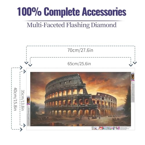 JATOK Diamond Painting Kit for Adults, Colosseum, 27.5 x 15.7 in - color: Midnight Blue