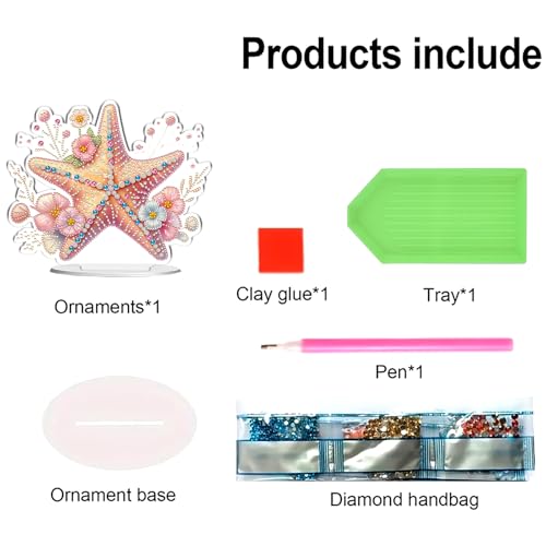 POETRYDRAW Diamond Art Ornament Desktop Kit Starfish, Stand Up Diamonds Painting Ornament for Adults, 5D DIY Special Diamond Gem Craft Tabletop Placement Board Kit - color: Starfish