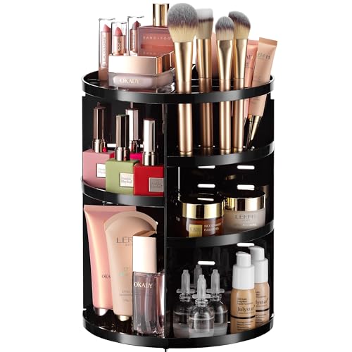 Masirs 360 Rotating Makeup Organizer Countertop, Adjustable Shelf, Black - color: Black