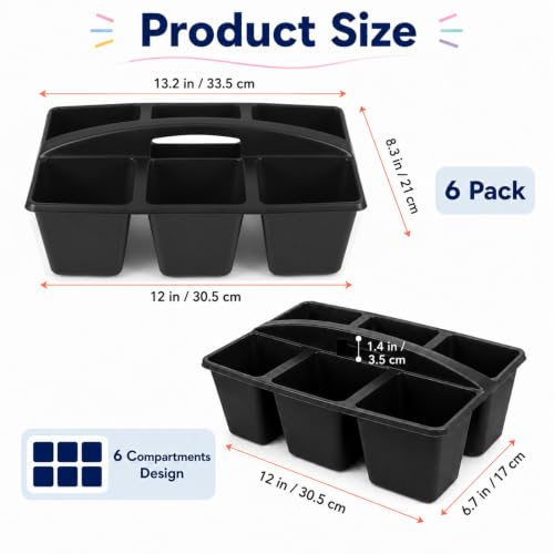 6 Pack Classroom Caddy with Handle, 6 Compartment (Black) - color: Black