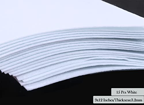 YYCRAFT Super Thick Stiff Felt Sheets Thick Felt 9 Inch X 12 Inch (Thickness:3.2mm) - 15 Pcs Pack, White - color: White