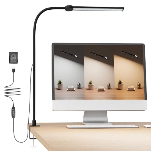CUHIOY Desk Lamp with Clamp, 27" Flexible Goose-Neck Light for Craft Sewing