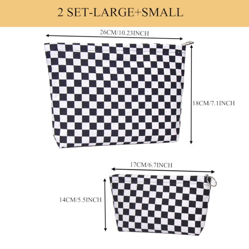 getgto 2 Pcs Makeup Bags, Large Cosmetic Bag Travel Toiletry Bag - color: Black Checker